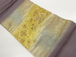 汕頭刺繍引箔鴛鴦に花唐草・蜀江文模様名古屋帯